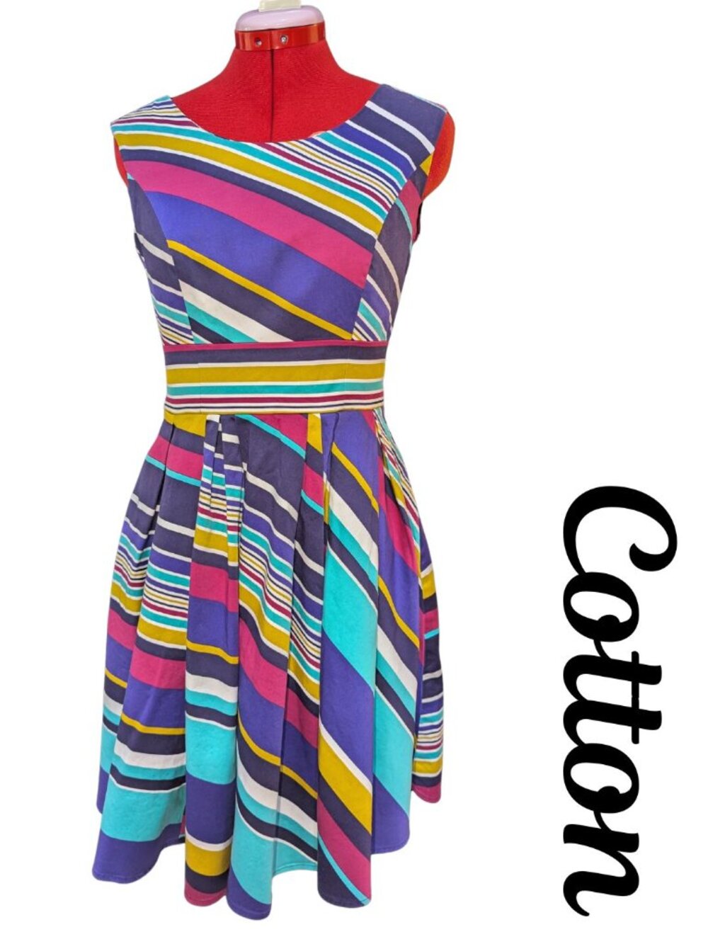 Calvin Klein Blue and Purple Asymmetrical Fit and Flare Dress
